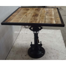 Industrial Jack Crank Bar Table Square Mango Top Wood Iron Framed